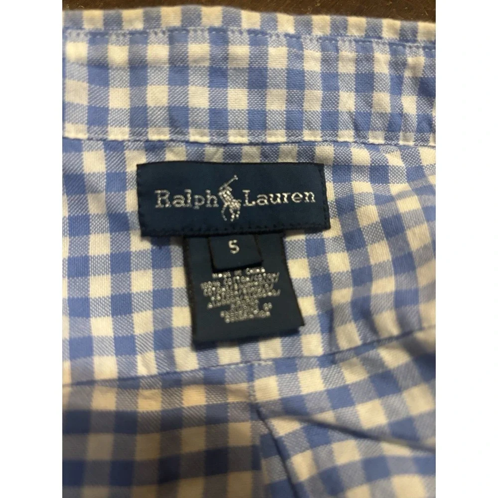 Ralph Lauren Boy's Blue White Gingham Button Down Shirt Classic Prep Dress Small